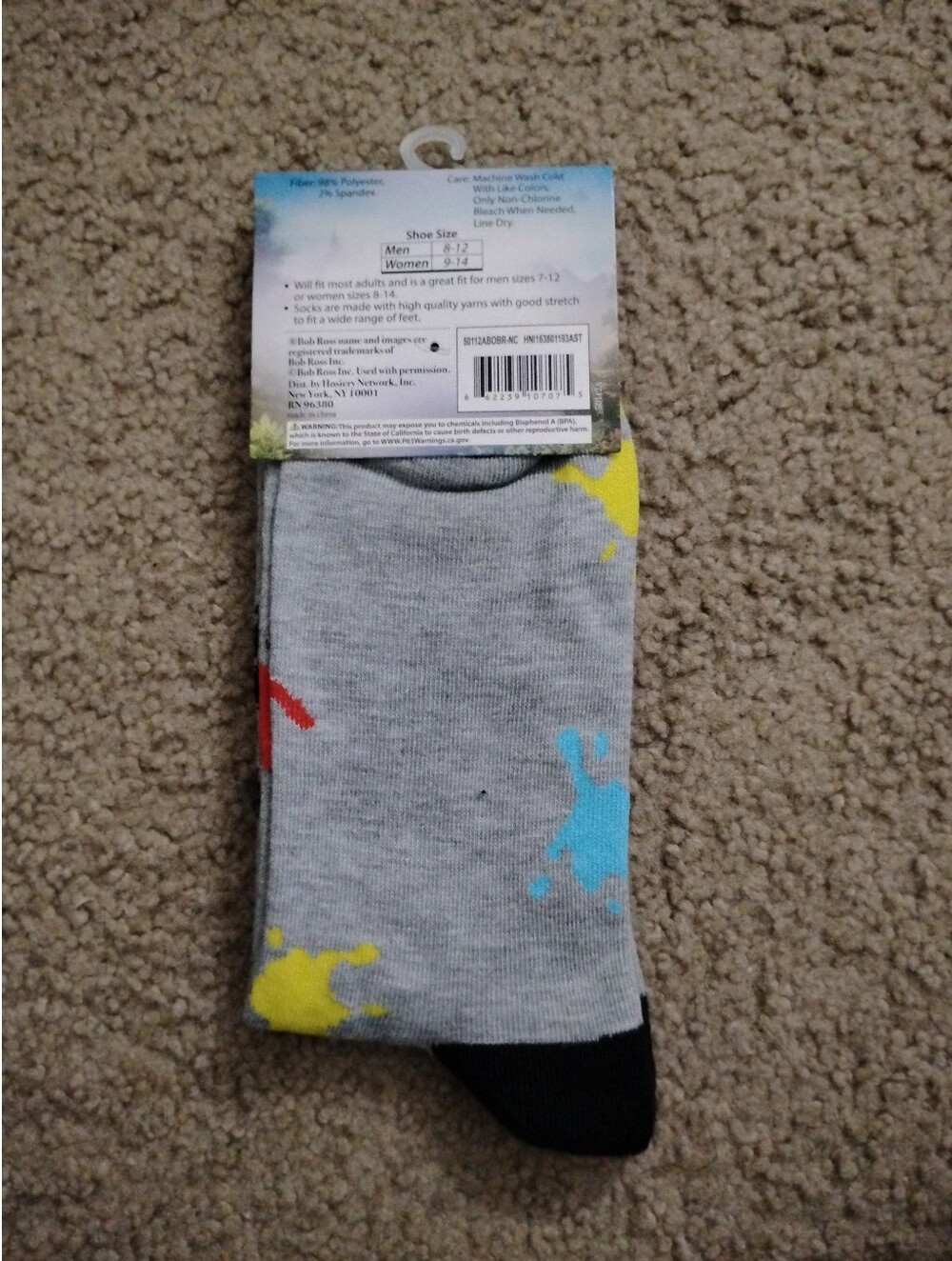 Bob Ross "Just Happy Little Accidents" Crew Socks - Picture 2 of 2